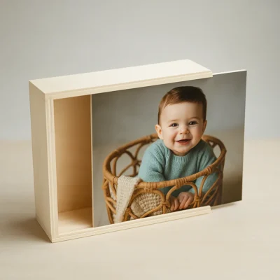 Caja madera para fotos 15x20 + 10 copias