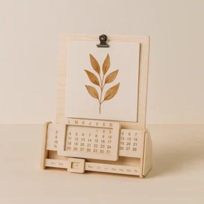 Calendario perpetuo en madera natural sin fotos